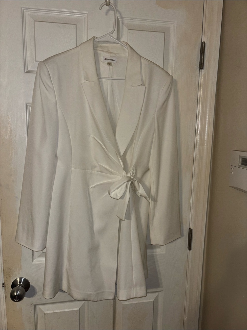 White Tie-Waist Women's Blazer Dress